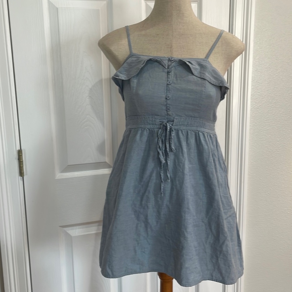 Massimo sun dress mini 100% cotton blue mini spaghetti straps pockets size XS